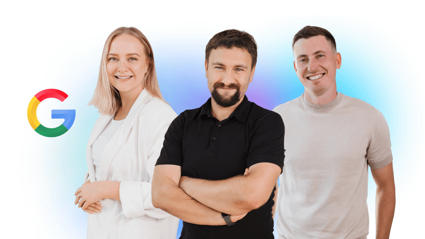 Three men with Google logo